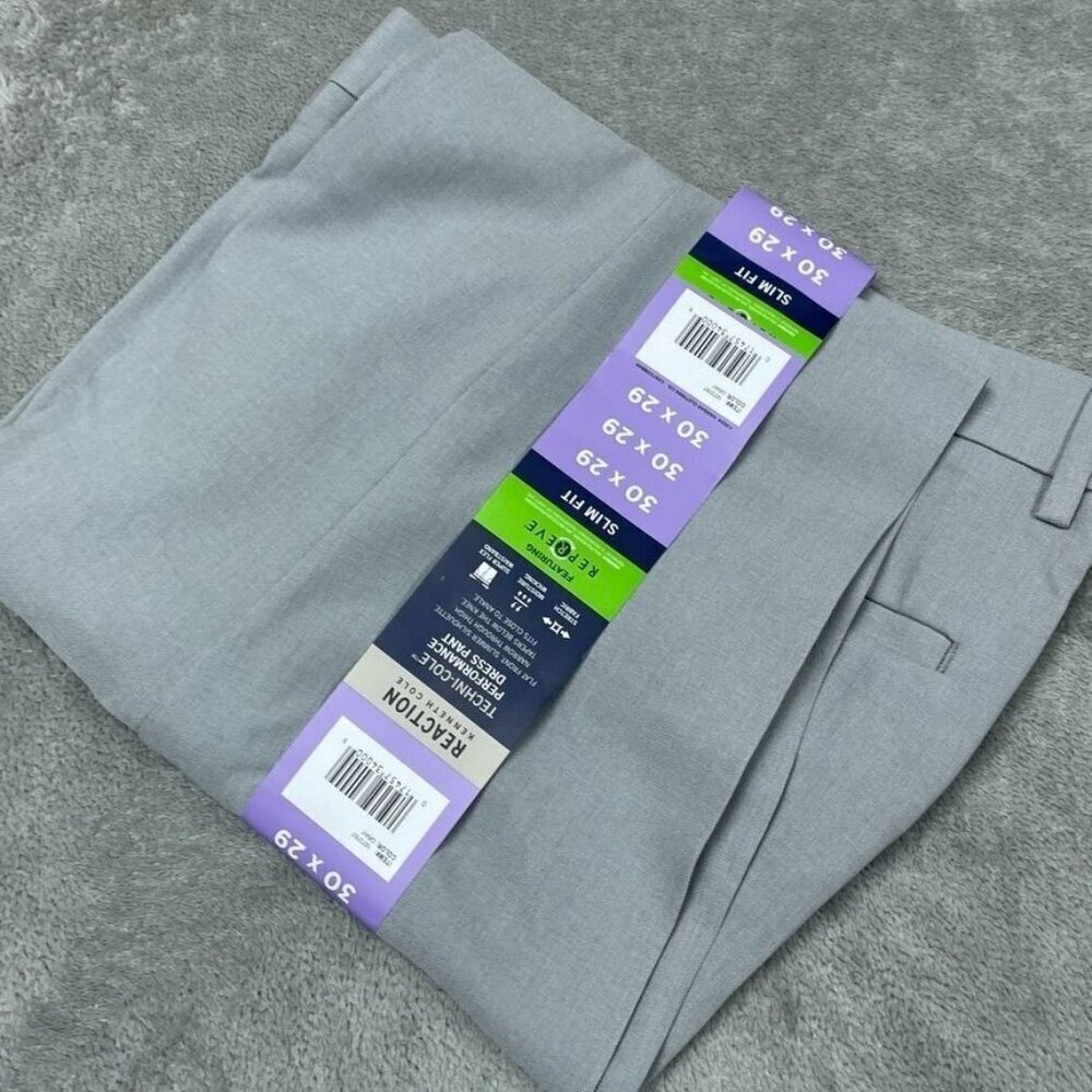 Kenneth Cole Reaction Slim Fit Gray Techni-Cole Dress Pants 30x29 a1243 - Picture 5 of 6